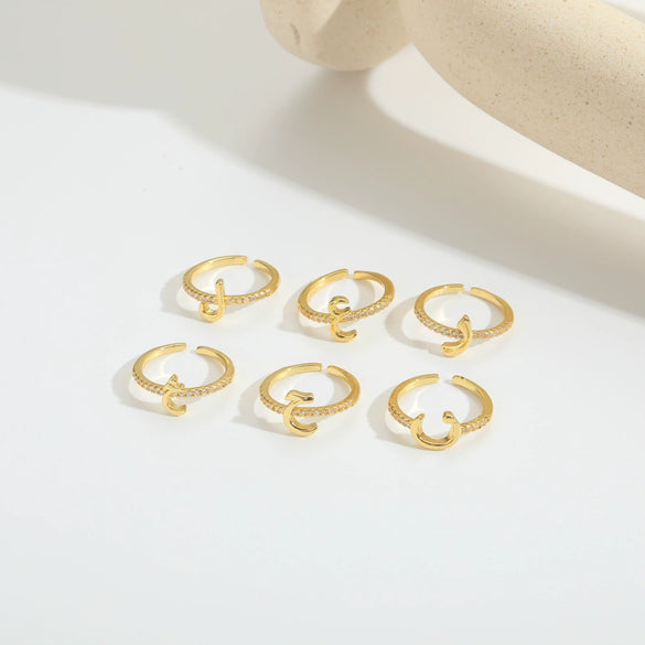 Wholesale Ring Copper Simple Letter Style Electroplating Inlaid With Zircon