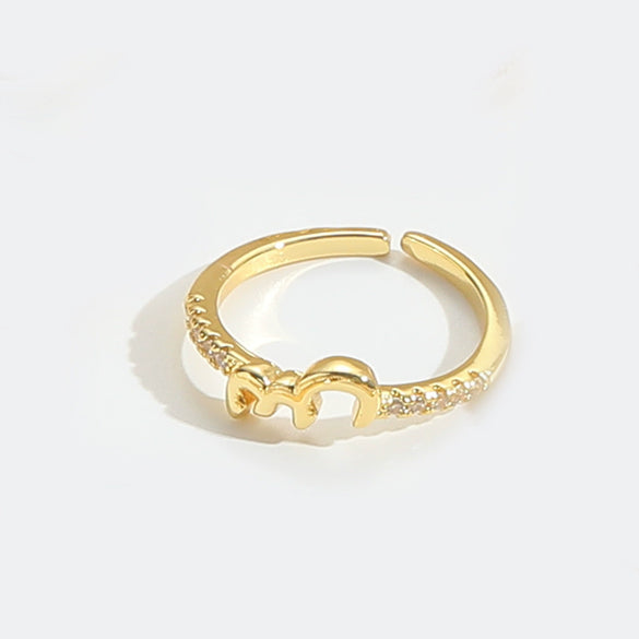 Wholesale Ring Copper Simple Letter Style Electroplating Inlaid With Zircon