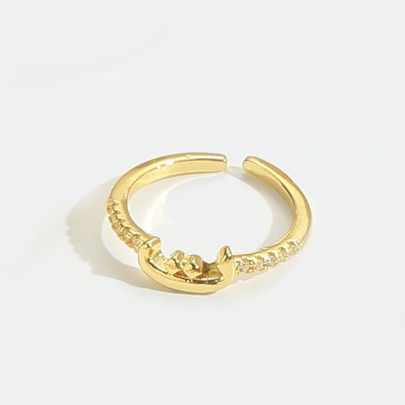 Wholesale Ring Copper Simple Letter Style Electroplating Inlaid With Zircon