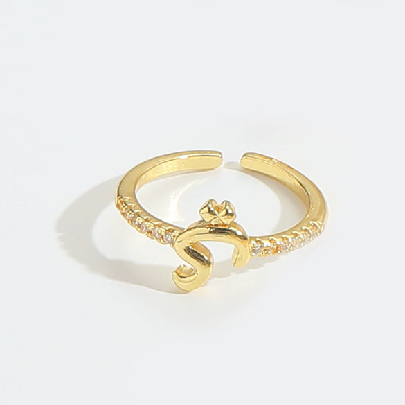 Wholesale Ring Copper Simple Letter Style Electroplating Inlaid With Zircon