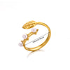 Wholesale Ring Copper Stainless Steel Titanium Steel Imitation Pearl Zircon Leaves Open Electroplating For Women