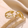 Wholesale Ring Copper Stainless Steel Titanium Steel Imitation Pearl Zircon Leaves Open Electroplating For Women