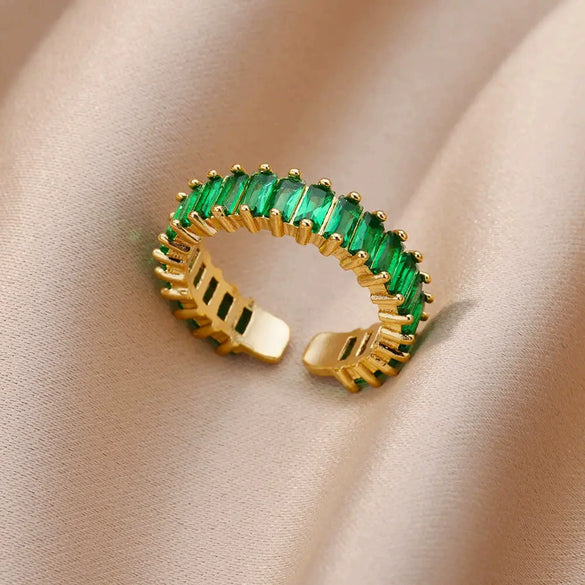 Wholesale Ring Copper Synthetic Zircon Geometric Stacking Style Electroplated
