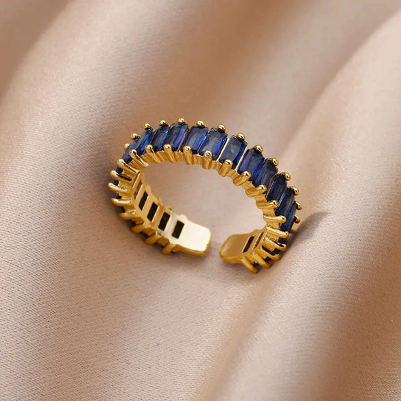 Wholesale Ring Copper Synthetic Zircon Geometric Stacking Style Electroplated