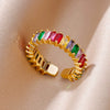 Wholesale Ring Copper Synthetic Zircon Geometric Stacking Style Electroplated
