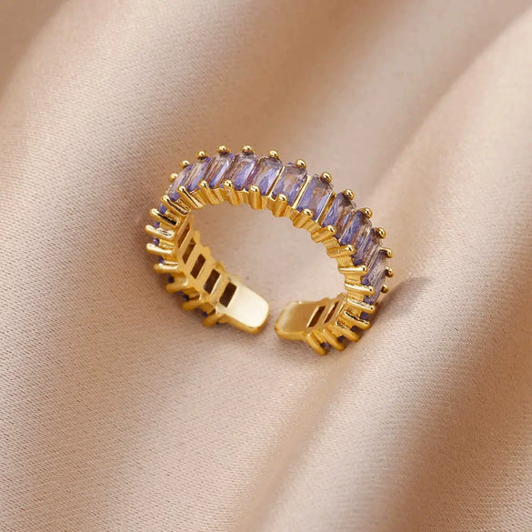 Wholesale Ring Copper Synthetic Zircon Geometric Stacking Style Electroplated