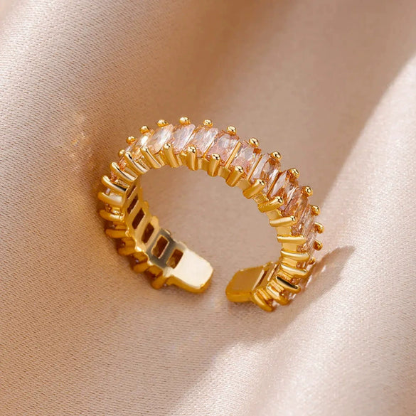 Wholesale Ring Copper Synthetic Zircon Geometric Stacking Style Electroplated