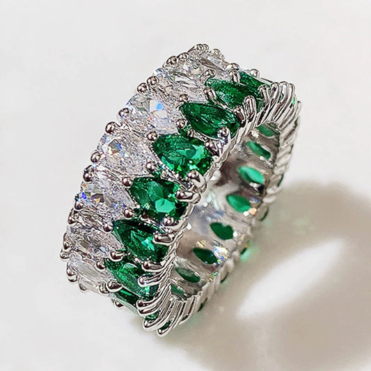 Wholesale Ring Copper Zircon Geometric Double Row Water Drop Design For Women