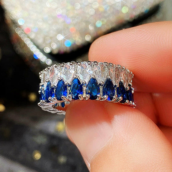 Wholesale Ring Copper Zircon Geometric Double Row Water Drop Design For Women
