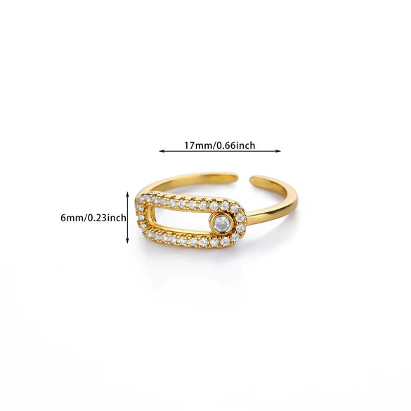 Wholesale Ring Copper Zircon Geometric Ushaped Electroplated Light Luxury Open Slidable Decompression Ring For Women