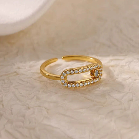 Wholesale Ring Copper Zircon Geometric Ushaped Electroplated Light Luxury Open Slidable Decompression Ring For Women