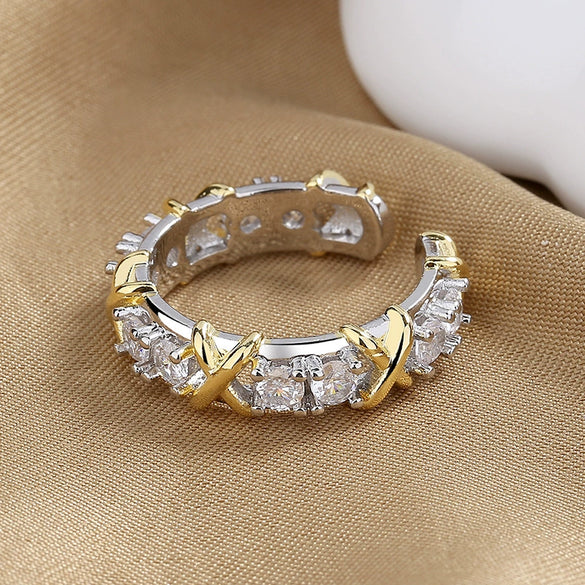 Wholesale Ring Copper Zircon Letter Cross Open Ring For Female