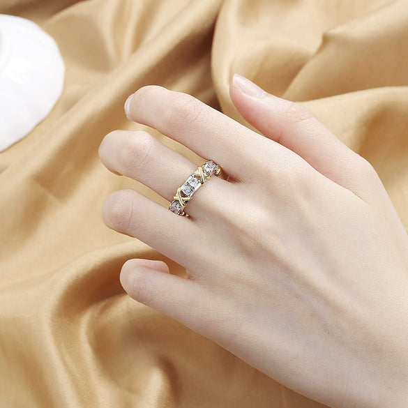 Wholesale Ring Copper Zircon Letter Cross Open Ring For Female