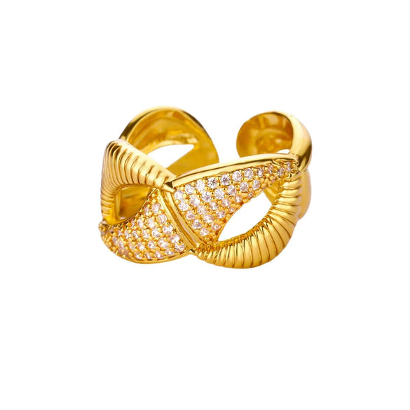 Wholesale Ring Copper Zircon Star Multilayer Cut Out 18K Goldplated For Women