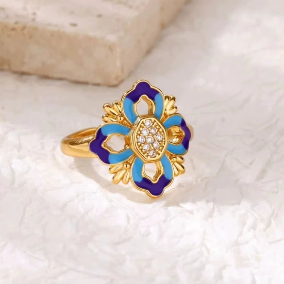 Wholesale Ring Copper Zircon Star Multilayer Cut Out 18K Goldplated For Women
