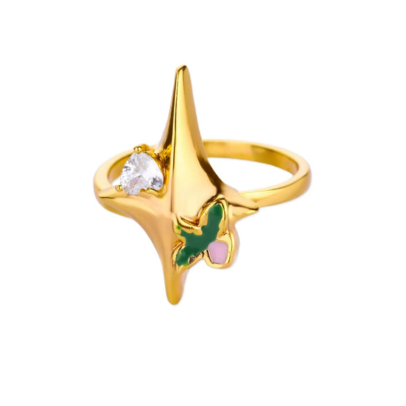 Wholesale Ring Copper Zircon Star Multilayer Cut Out 18K Goldplated For Women