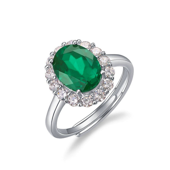 Wholesale Ring Eggshaped Emerald S925 Silver Inlaid With Diamonds Retro Style