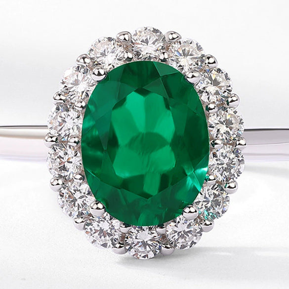 Wholesale Ring Eggshaped Emerald S925 Silver Inlaid With Diamonds Retro Style