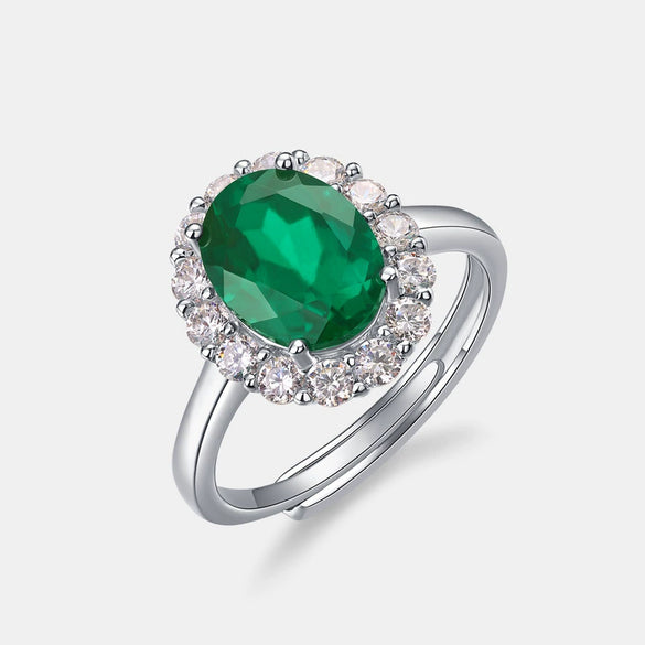 Wholesale Ring Eggshaped Emerald S925 Silver Inlaid With Diamonds Retro Style