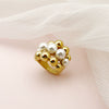 Wholesale Ring French Retro Style Natural Pearl Gold Beads Stainless Steel Electroplating