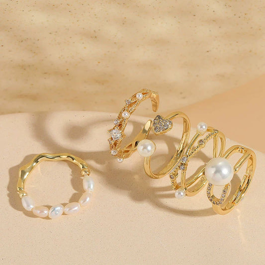 Wholesale Ring Freshwater Pearl Zircon Copper 14K Gold Plated Geometric Fashion Ol Style