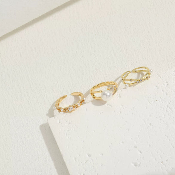 Wholesale Ring Freshwater Pearl Zircon Copper 14K Gold Plated Geometric Fashion Ol Style