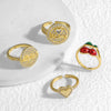Wholesale Ring Fruit Cherry Love Open Style Copper Electroplated Heart Shape