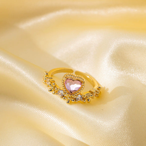 Wholesale Ring Gold Electroplated Copper Heart Flower Geometric For Girls