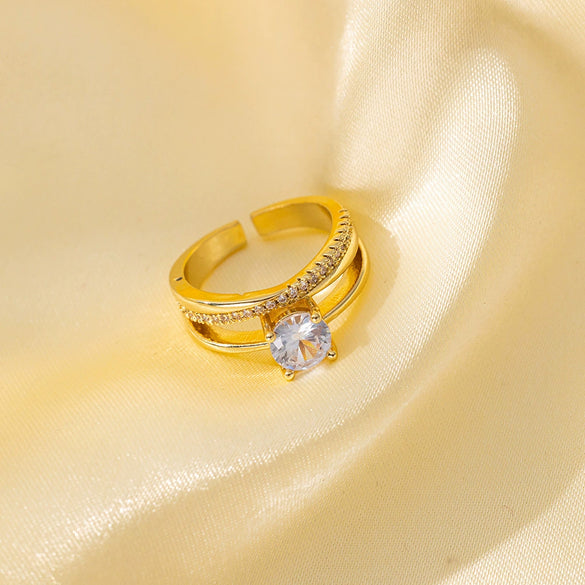 Wholesale Ring Gold Electroplated Copper Heart Flower Geometric For Girls