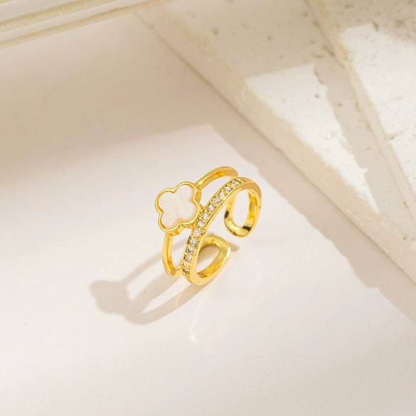 Wholesale Ring Gold Electroplated Copper Heart Flower Geometric For Girls