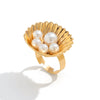 Wholesale Ring Imitation Pearl Fan Shell Geometric Style Metal Electroplating