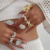 Wholesale Ring Imitation Pearl Fan Shell Geometric Style Metal Electroplating