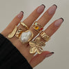 Wholesale Ring Imitation Pearl Geometric Flower Liquid Lava Open Baroque Ins Style Electroplated