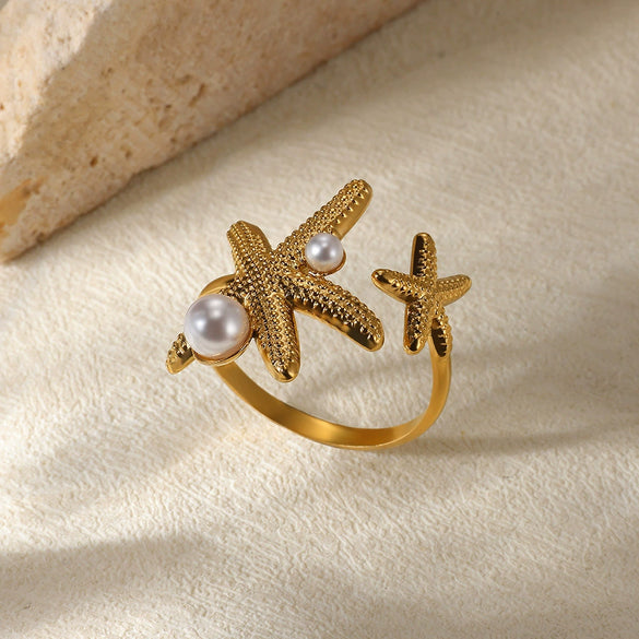 Wholesale Ring Imitation Pearl Stainless Steel Geometric Heart Electroplated