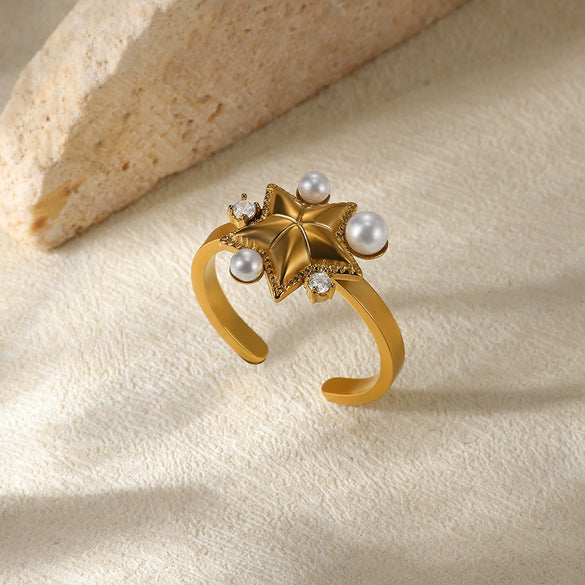 Wholesale Ring Imitation Pearl Stainless Steel Geometric Heart Electroplated