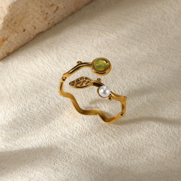 Wholesale Ring Imitation Pearl Stainless Steel Geometric Heart Electroplated