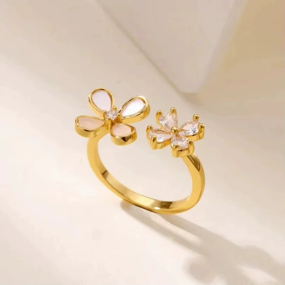 Wholesale Ring Imitation Pearl Stainless Steel Geometric 18K Gold Plated Set With Diamonds For Women