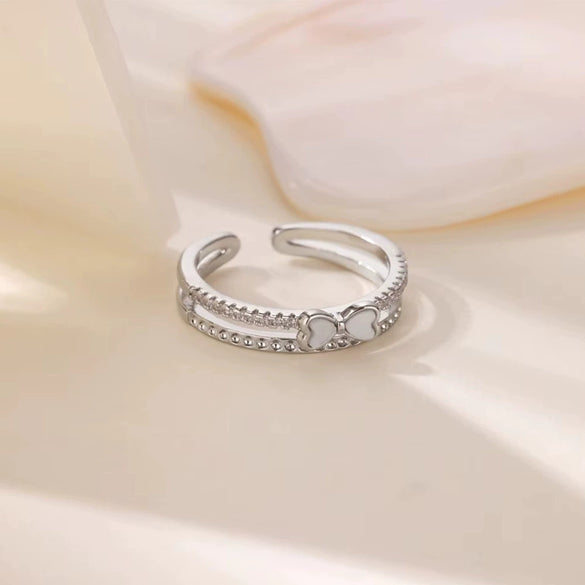 Wholesale Ring Imitation Pearl Stainless Steel Geometric 18K Gold Plated Set With Diamonds For Women