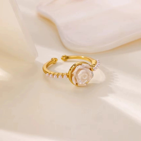 Wholesale Ring Imitation Pearl Stainless Steel Geometric 18K Gold Plated Set With Diamonds For Women