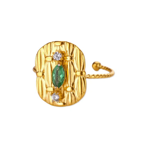 Wholesale Ring Imitation Pearl Stainless Steel Geometric 18K Gold Plated Set With Diamonds For Women