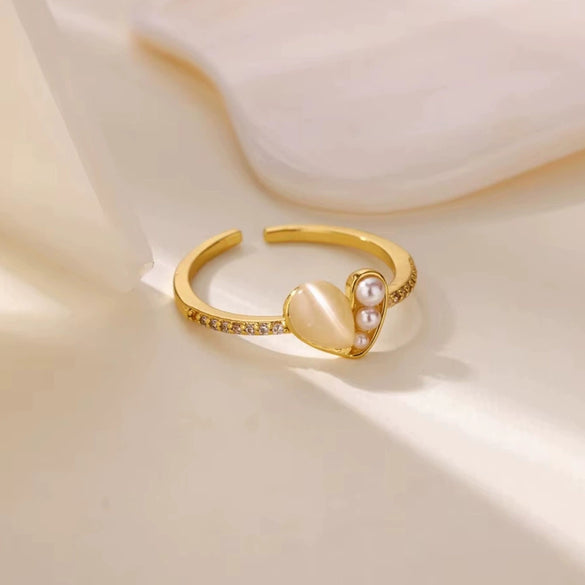 Wholesale Ring Imitation Pearl Stainless Steel Geometric 18K Gold Plated Set With Diamonds For Women