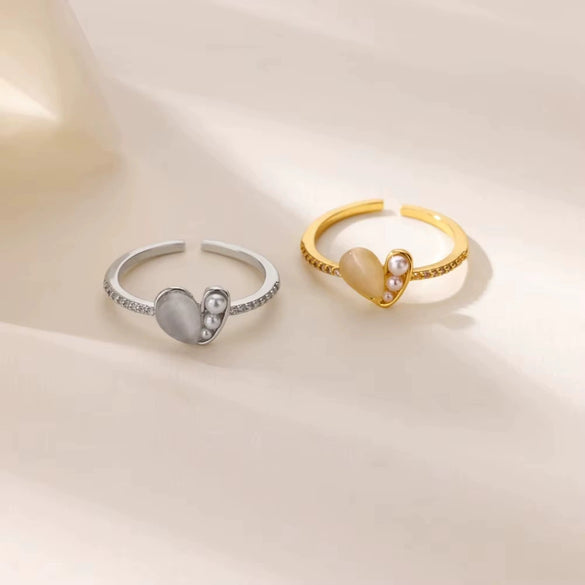Wholesale Ring Imitation Pearl Stainless Steel Geometric 18K Gold Plated Set With Diamonds For Women