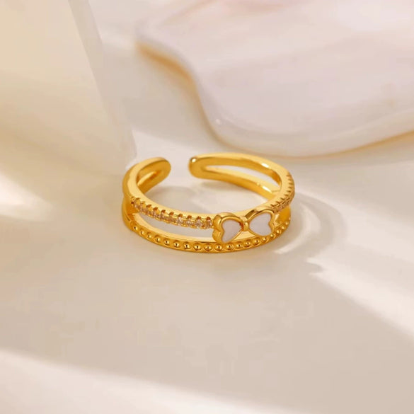 Wholesale Ring Imitation Pearl Stainless Steel Geometric 18K Gold Plated Set With Diamonds For Women