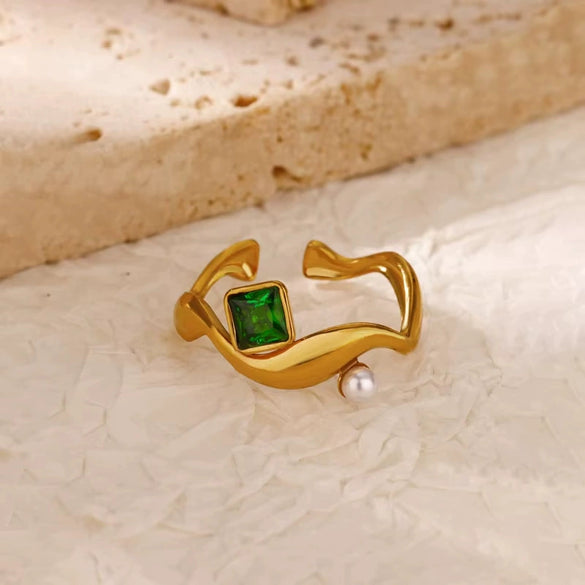 Wholesale Ring Imitation Pearl Stainless Steel Heartshaped Geometric Retro Simple Inlay Electroplated For Women