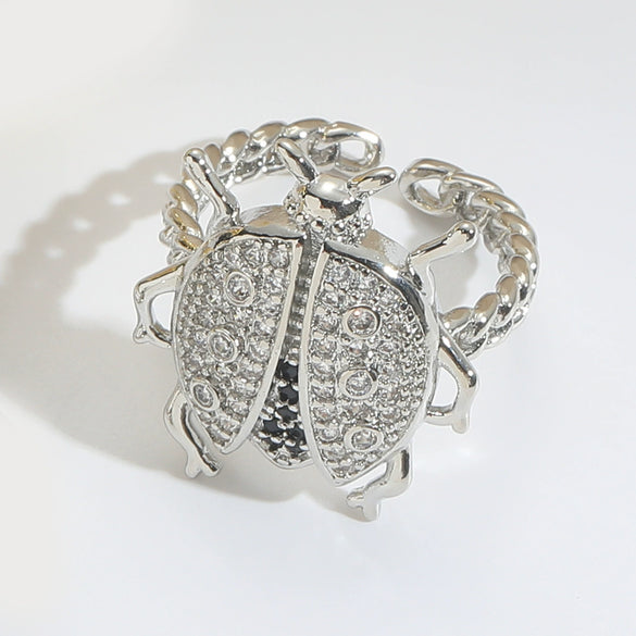 Wholesale Ring Insect Style Geometric Copper Electroplating Microinlaid Zircon Ladybug Design Women's