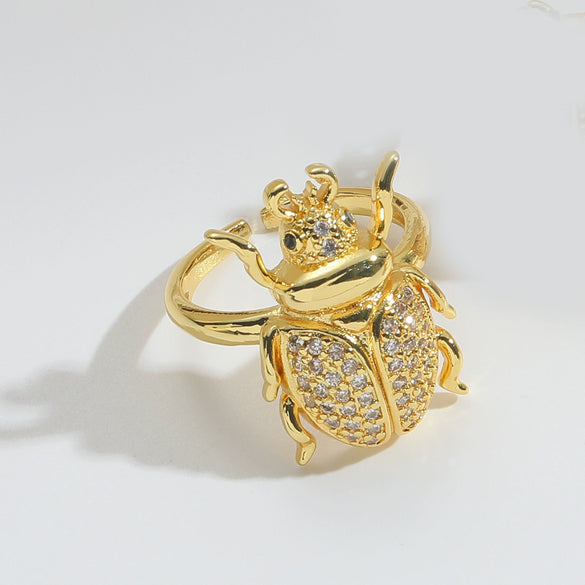 Wholesale Ring Insect Style Geometric Copper Electroplating Microinlaid Zircon Ladybug Design Women's