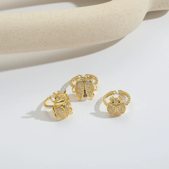 Wholesale Ring Insect Style Geometric Copper Electroplating Microinlaid Zircon Ladybug Design Women's