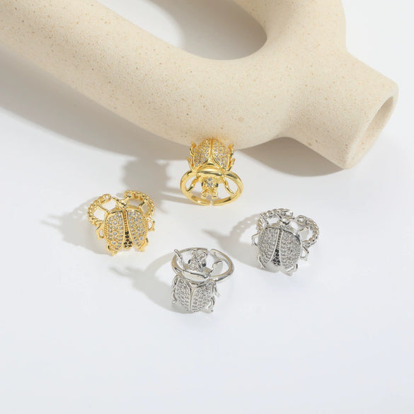 Wholesale Ring Insect Style Geometric Copper Electroplating Microinlaid Zircon Ladybug Design Women's