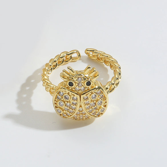 Wholesale Ring Insect Style Geometric Copper Electroplating Microinlaid Zircon Ladybug Design Women's