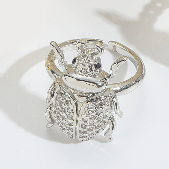 Wholesale Ring Insect Style Geometric Copper Electroplating Microinlaid Zircon Ladybug Design Women's